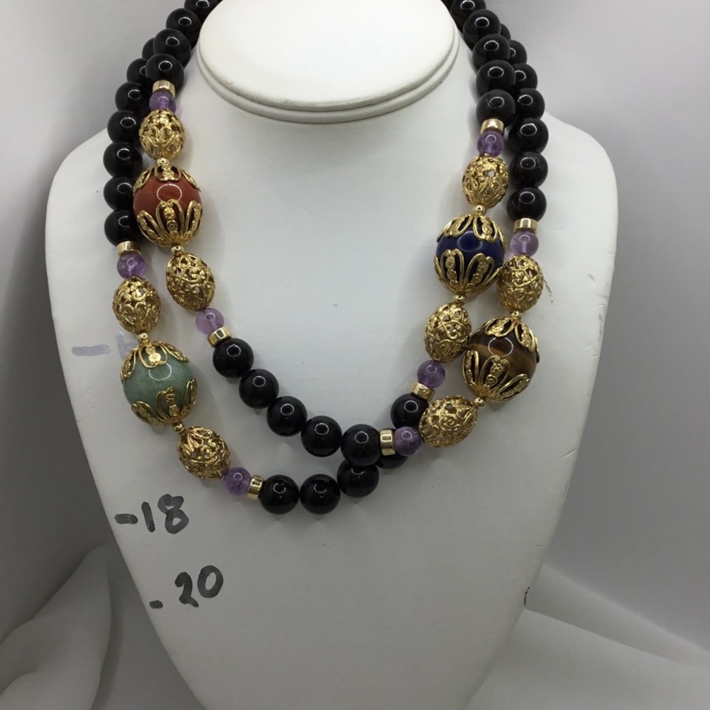 Onyx, tigers eye, amythst, Beaded Necklace